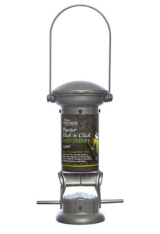 Pewter Flick 'N' Click Seed Feeder - 2 Port -Nature Living Shop product 878x1280 64d371f33097a n